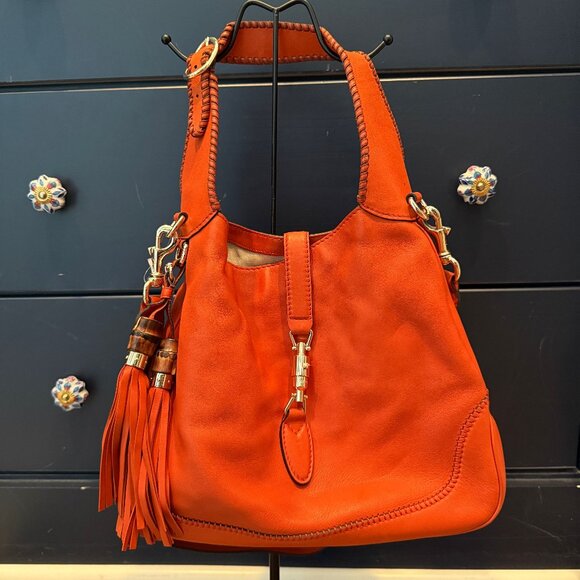 Gucci Orange Leather Jackie 2-Way Shoulder Bag with Tassels - Picture 1 of 3